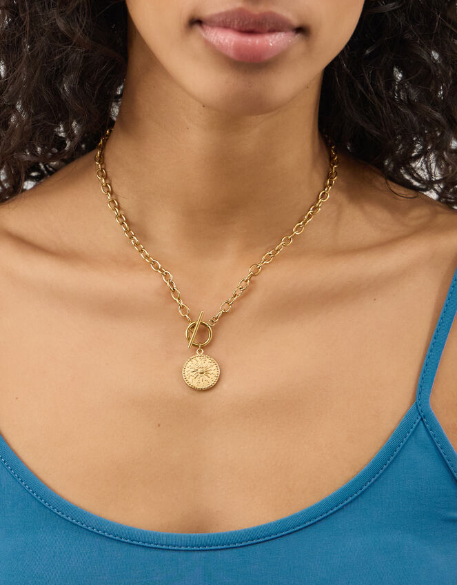 Stainless Steel Sun Coin Pendant Necklace